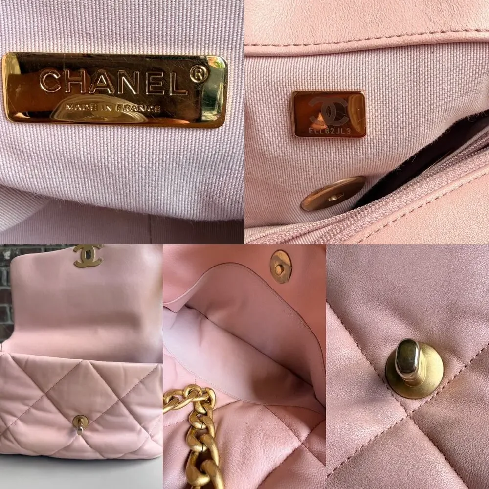 Chanel 19 Flap Bag Quilted Leather Large Light Pink 82937